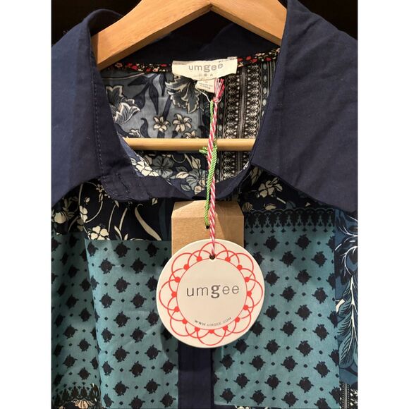 NWT Umgee Blue & White Pachwork Midi Length Dress Size Small - Picture 4 of 6